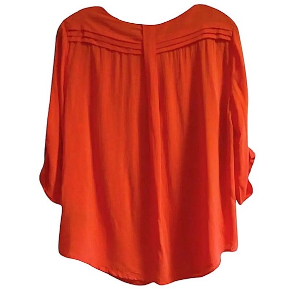 Anthropologie Drapey Pleated Henley Top P10 Petite Large Red Front Pocket Blouse - Picture 10 of 16